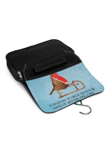 Mr. & Mrs. Panda Waschtasche Rotkehlchen Schlitten mit Spruch in Eisblau