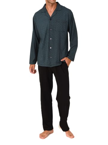 NORMANN Langarm Schlafanzug Pyjama zum durchknöpfen in blau