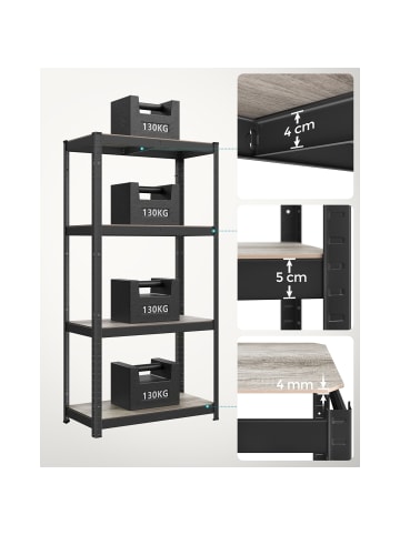 SONGMICS Standregal Cozory in Greige-Schwarz - (B)80 x (H)160 x (T)40 cm