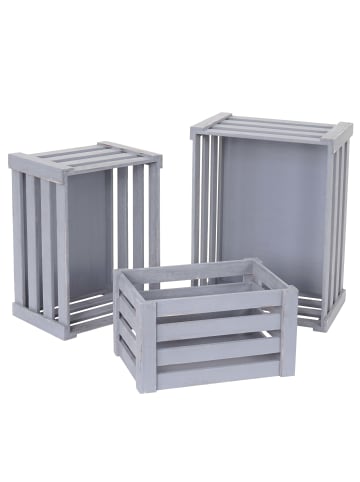 MCW 3er Set Holzkiste C56 im Shabby-Look, Grau, shabby