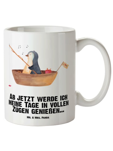 Mr. & Mrs. Panda Kaffeebecher Pinguin Angelboot mit Spruch in Weiß