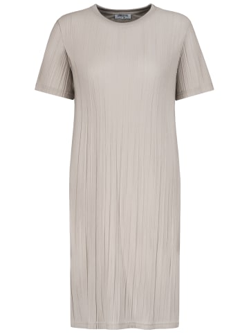 Sublevel Geripptes Kleid mit kurzem Arm und Rundhalsausschnitt in Beige-2