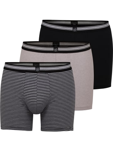 Bugatti Long-Pants 3er-Pack in grau meliert/schwarz/geringelt