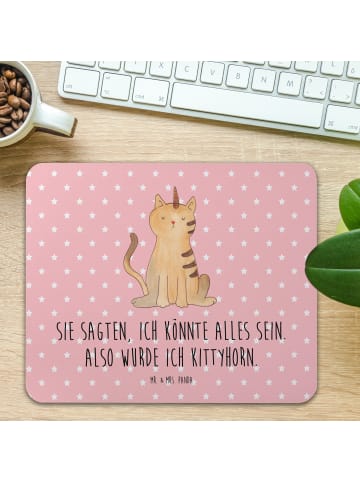 Mr. & Mrs. Panda Maus-Pad Einhorn Katze mit Spruch in Rot Pastell