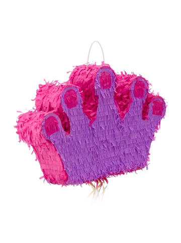 relaxdays 3 x Pinata "Krone" in Lila-Pink - (B)49 x (H)31 x (T)10 cm