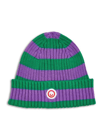 MANITOBER Strick Beanie in Green/Lilac