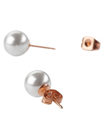 Steel_Art Ohrringe Damen Perlohrstecker rose 8mm rose goldfarben in Weiß