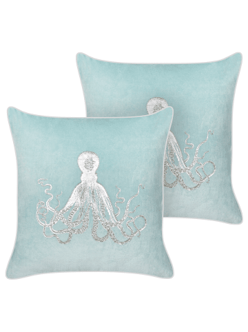 Beliani 2er-Set Dekokissen LAMINARIA in Blau/Silber