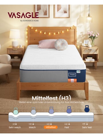 VASAGLE Kaltschaummatratze Mosey in Weiß - (B)90 x (H)25 x (T)200 cm