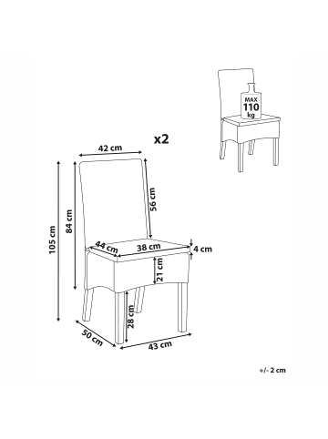 Beliani 2er-Set Esszimmerstuhl ANDES in Naturfarben/Beige