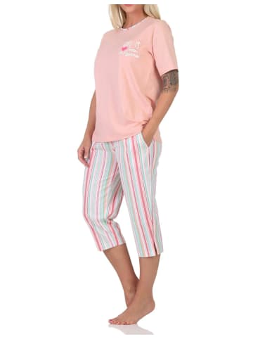 NORMANN Schlafanzug Capri kurzarm Streifenoptik Übergrössen 125 204 90 667 in apricot