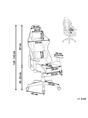 Beliani Gaming Stuhl VICTORY in Schwarz/Weiß/Grau - (W) 55 x (H) 124 x (L) 60 cm