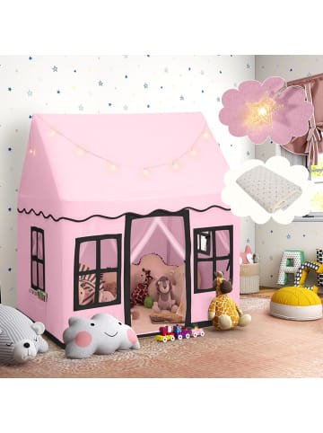 COSTWAY Spielhaus mit Sternenlichtern in Rosa