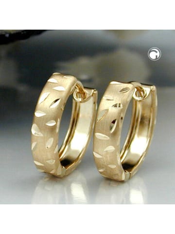 Gallay Creole Ohrring 11x3mm Klappscharnier mattiert diamantiert 9Kt GOLD in gold