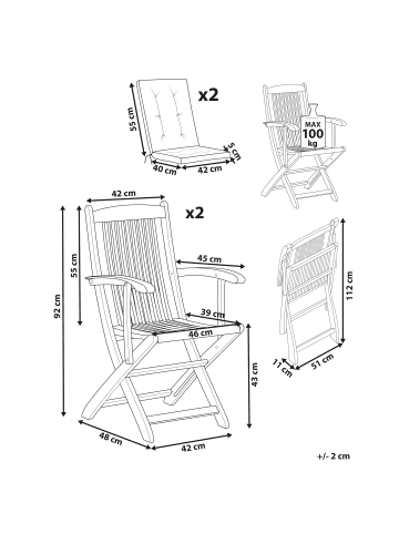 Beliani 2er-Set Gartenstuhl MAUI PREMIUM in Braun/Grau