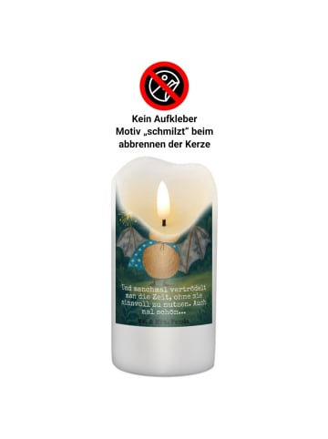 Mr. & Mrs. Panda Stumpenkerze Fledermaus Zauberer Design mit Spruch in Weiß