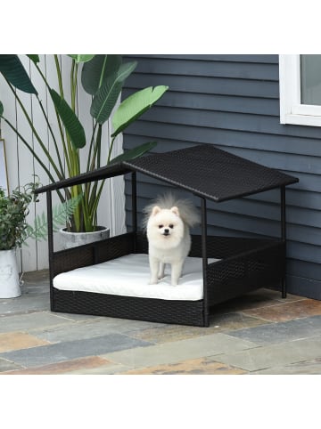 Pawhut Rattan Hundeliege Outdoor mit Dach B69 x T98 x H70 cm