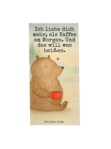 Mr. & Mrs. Panda Badehandtuch Bär Morgenkaffee Design mit Spruch in Grau Pastell