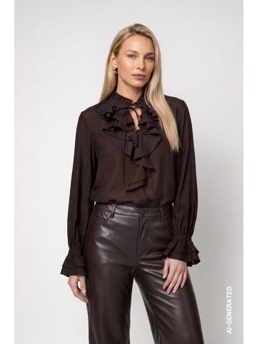 monari Bluse mit Volants und Stehkragen in Black Coffee