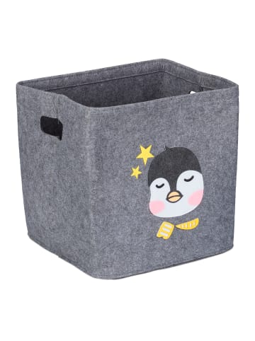 relaxdays Kinder-Aufbewahrungsbox "Pinguin" in Grau - (B)33 x (H)33 x (T)33 cm