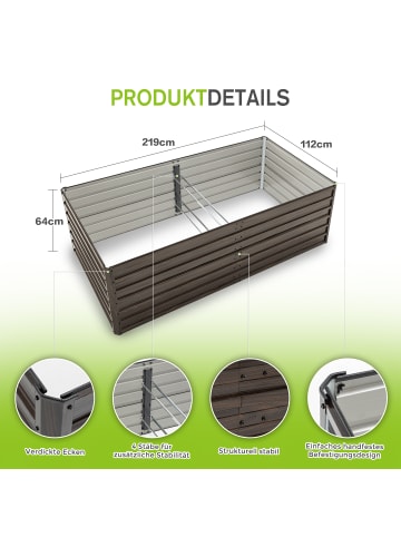 ABRIHOME Hochbeet in Holzfarbe 219x112x64 cm Metall 2er Set für Garten Terrasse