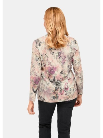 GOLDNER Kurzgröße:  Florales Blusenshirt mit V-Ausschnitt in lila / gemustert