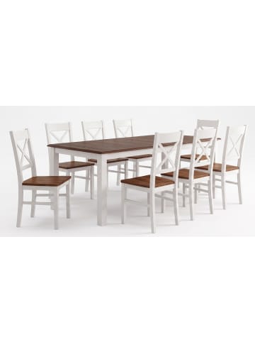 Feldmann-Wohnen Esszimmer-Set Belluno Elegante 9-tlg. Kiefer Weiß/Nussbaum geb. 150-197/93/75cm
