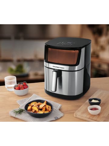 Gourmet Maxx Heißluft-Fritteuse 7,5l 2200W Edelstahl/schwarz + Ober-/Unterhitze Schwarz