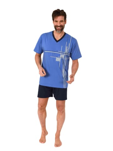 NORMANN Shorty Schlafanzug kurzarm Pyjama Frontprint Übergrösen in blau