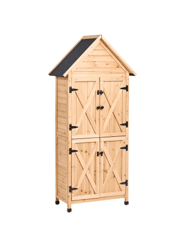 Beliani Gerätehaus mit Holzunterstand SENIGA in Naturfarben/Schwarz