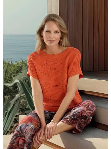 GOLDNER Kurzgröße:  Strickpullover Kurzarm Baumwoll-Strickshirt in orange