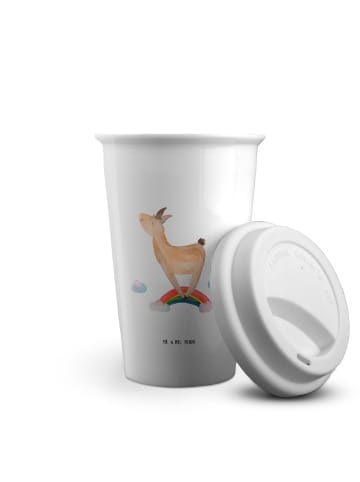 Mr. & Mrs. Panda ToGo Kaffeebecher Lama Regenbogen ohne Spruch in Weiß