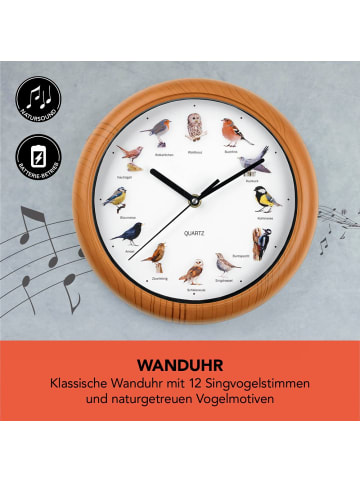 MAXXMEE Wanduhr mit Vogelstimmen fluoreszierend 25cm 1,5V braun/weiß Braun
