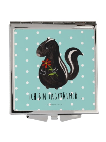 Mr. & Mrs. Panda Quadratischer Spiegel Stinktier Blume mit Spruch in Türkis Pastell