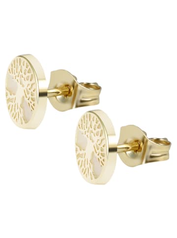 Adeliás Damen Ohrringe – Ohrstecker Lebensbaum aus 333 Gold mit Perlmutt in gold
