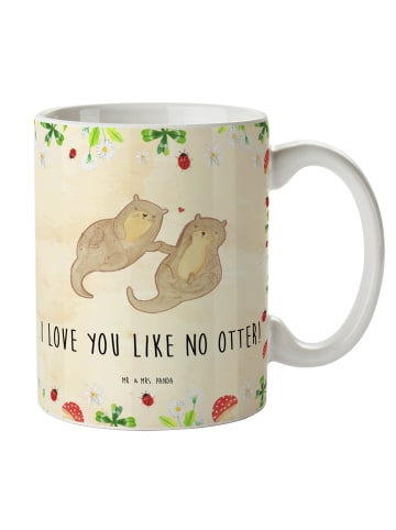 Mr. & Mrs. Panda Kaffeetasse Otter Hände halten mit Spruch in Naturpapier