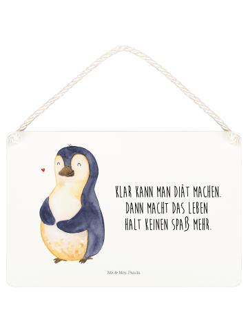 Mr. & Mrs. Panda Schild Pinguin Diät mit Spruch in Weiß