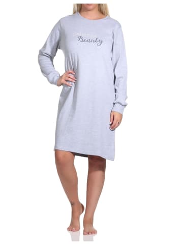 NORMANN langarm Nachthemd Bündchen interlock - 76409 in Grau