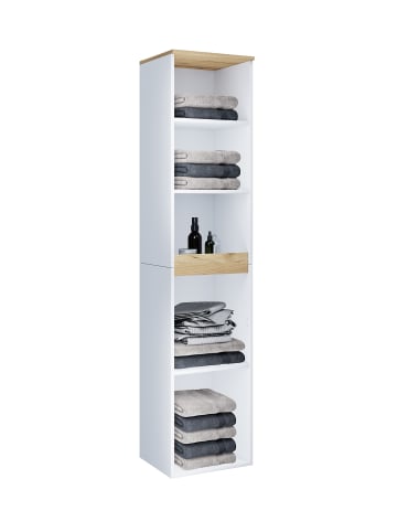 VCM  Holz Badmöbel mit Drehtür Wandregal Cosila in Weiß / Honig-Eiche