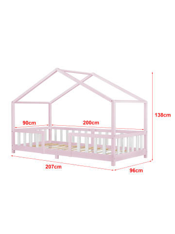 en.casa Kinderbett Treviolo in Rosa Weiß (L)200cm (B)90cm