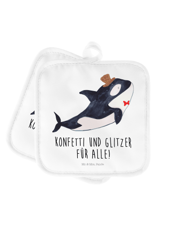 Mr. & Mrs. Panda Topfhandschuhe Orca Zylinder mit Spruch in Weiß