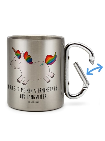 Mr. & Mrs. Panda Becher Einhorn Happy mit Spruch in Silber