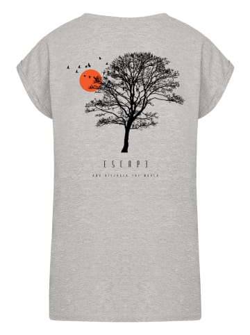 F4NT4STIC Extended Shoulder T-Shirt Escape Discover the World Tree Birds in grau meliert