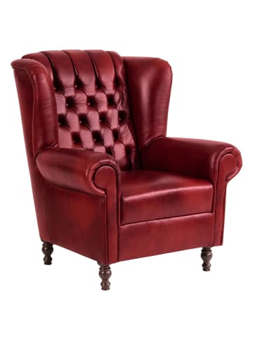 58 aufm Kessel OHRENBACKENSESSEL Katreen Bezug Wischleder Buche nussbaum dunkel / rot