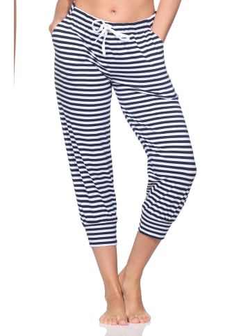 NORMANN Damen Pyjama Capri-Hose kurz Mix & Match in marine
