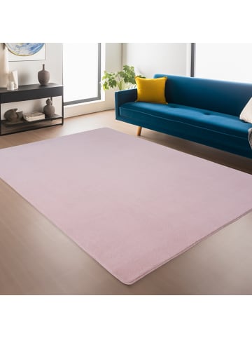KADIMA DESIGN Teppich Kurzflor Unifarben Polyester Antirutsch Wohnzimmer in Rosa