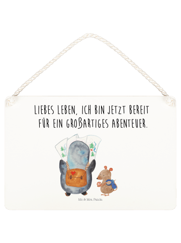 Mr. & Mrs. Panda Schild Pinguin & Maus Wanderer mit Spruch in Weiß