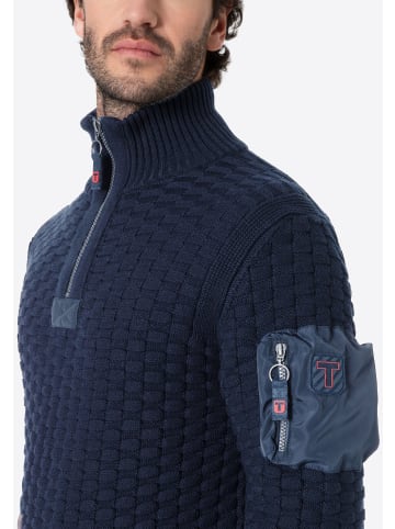 Timezone Strickpullover 3D-Schachbrettmuster Ärmeltasche in Dunkelblau