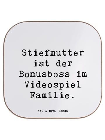 Mr. & Mrs. Panda Untersetzer Stiefmutter Bonusboss mit Spruch in Weiß