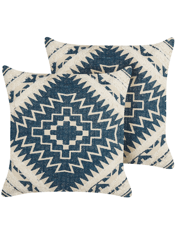 Beliani 2er-Set Dekokissen SAFI in Blau/Beige